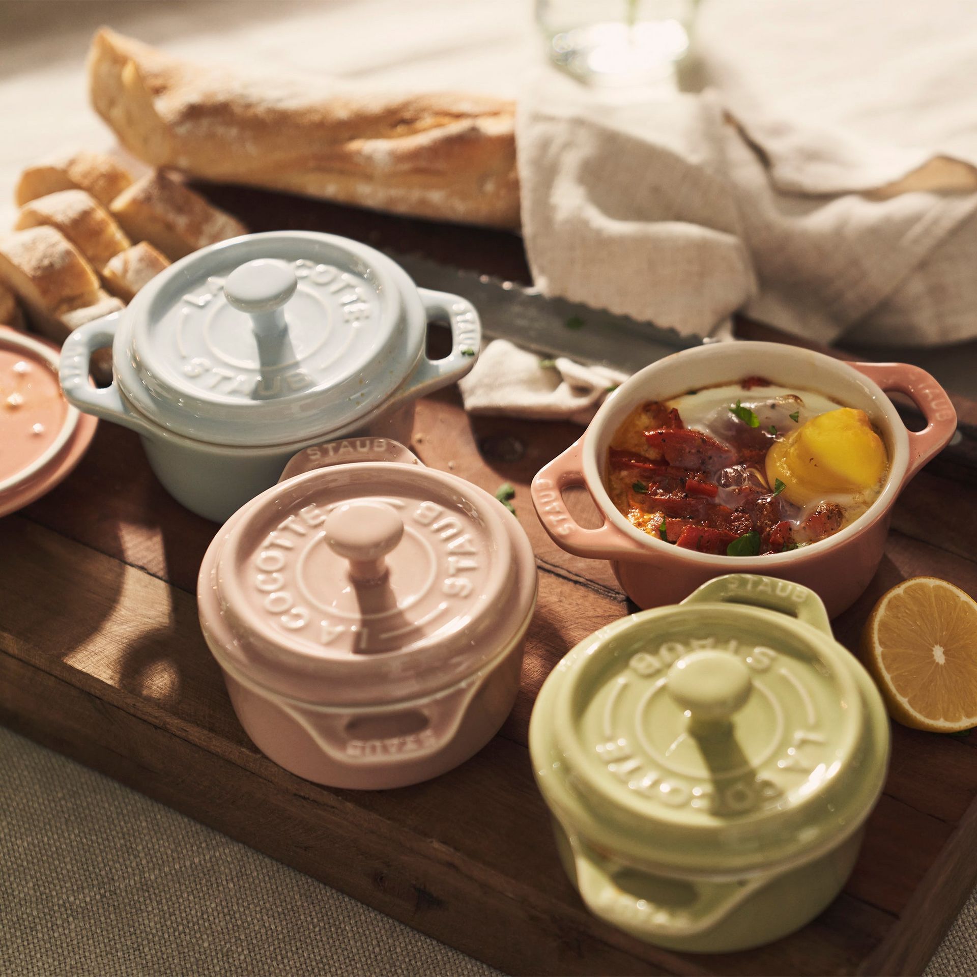 Staub Ceramic 6-pc Mini Round Cocotte Set - Macaron Pastel Colors 
