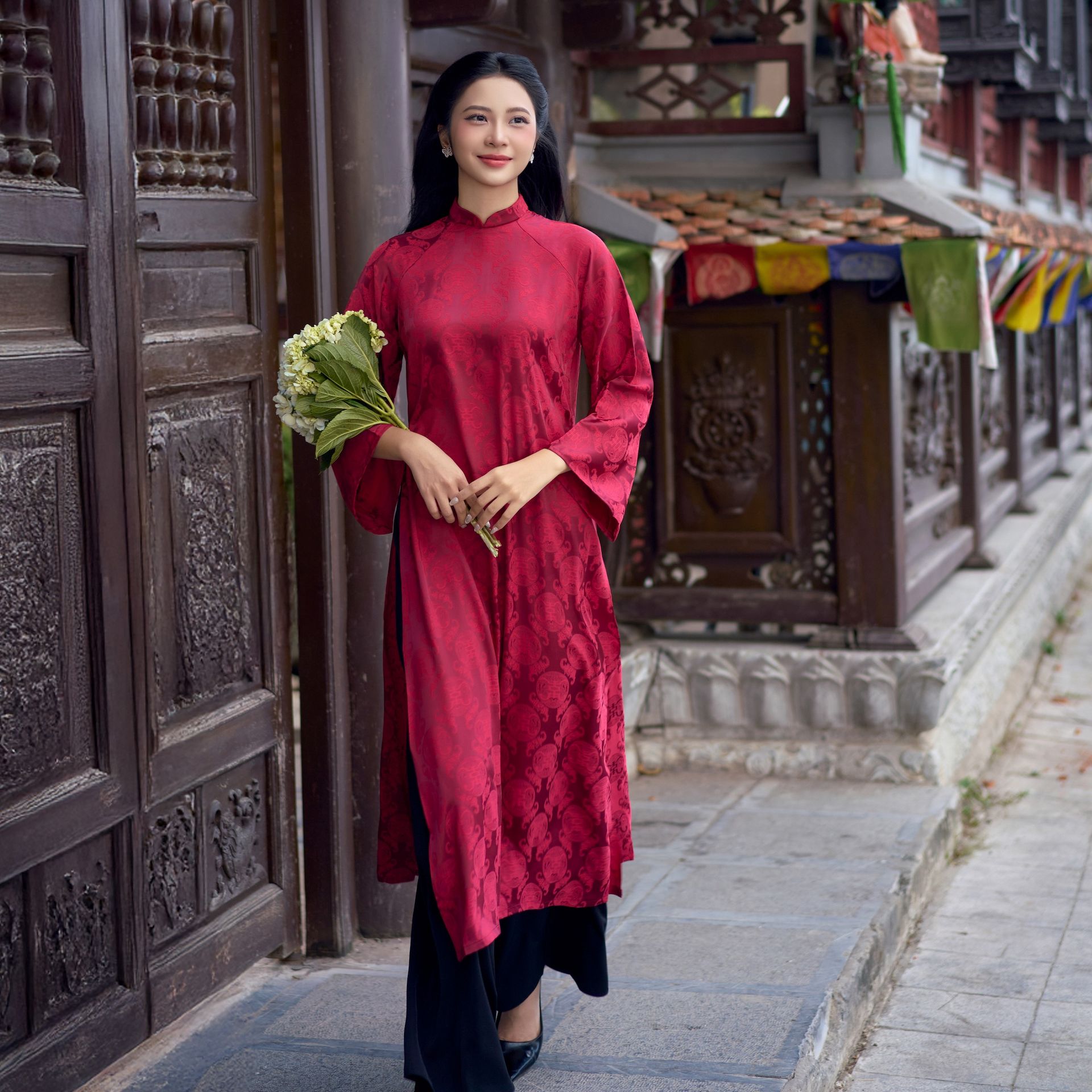 Traditional Ao Dai Red Color Size L 1 each