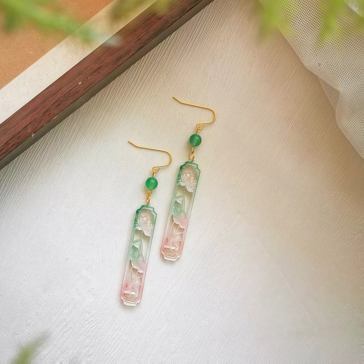 Lotus Leaf & Lotus Flower Earrings [Hook Style] 1 count