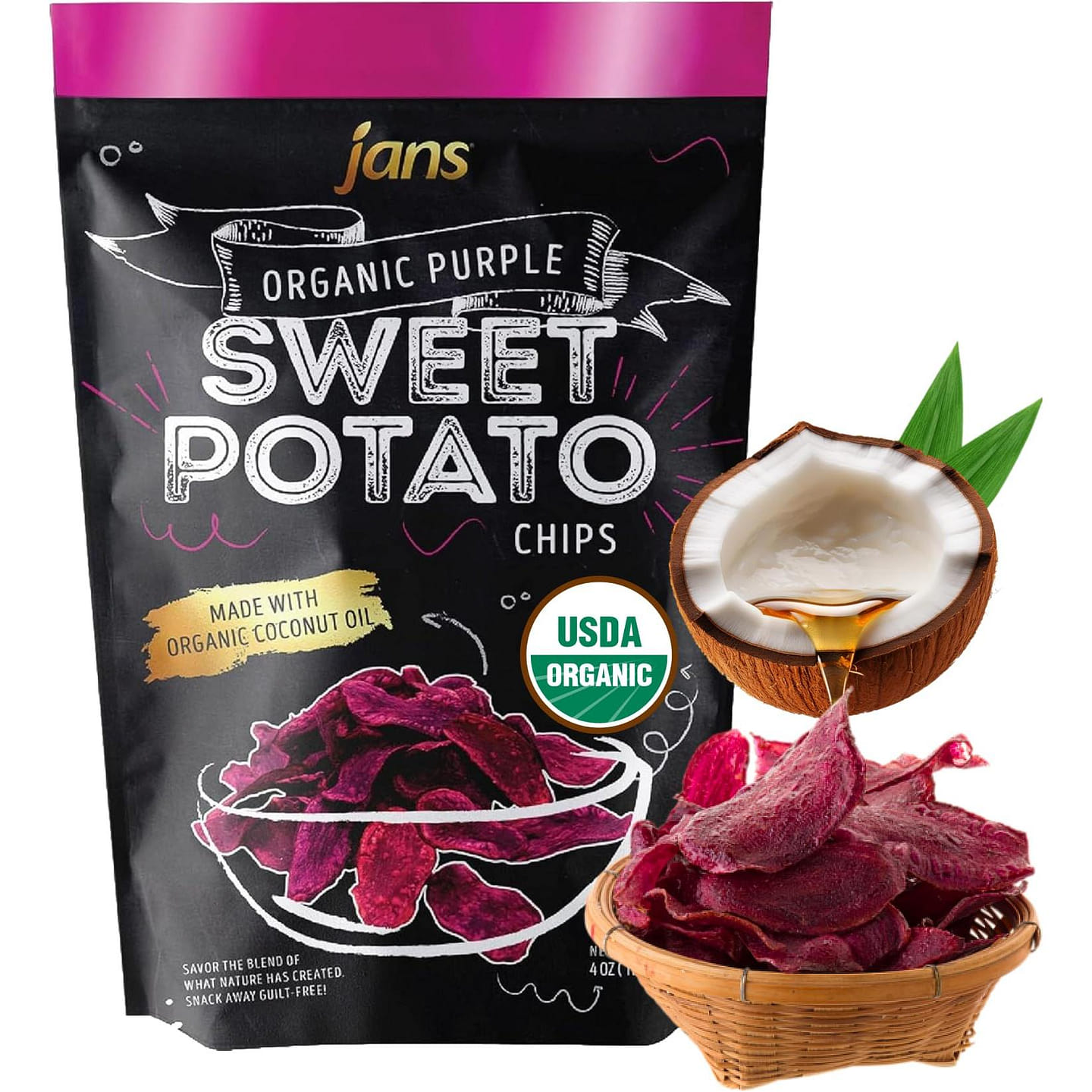 Jans Sweet Potato Chips Purple Pack of 1 4 oz
