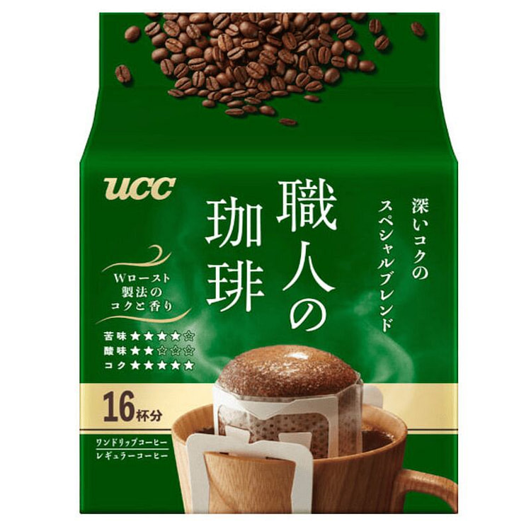 UCC职人挂耳咖啡 绿色深厚浓郁 提神搭档16袋
