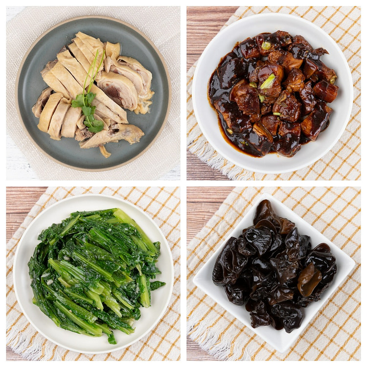 四菜套餐（醉鸡，红烧肉，油麦菜，凉拌木耳） 1 份