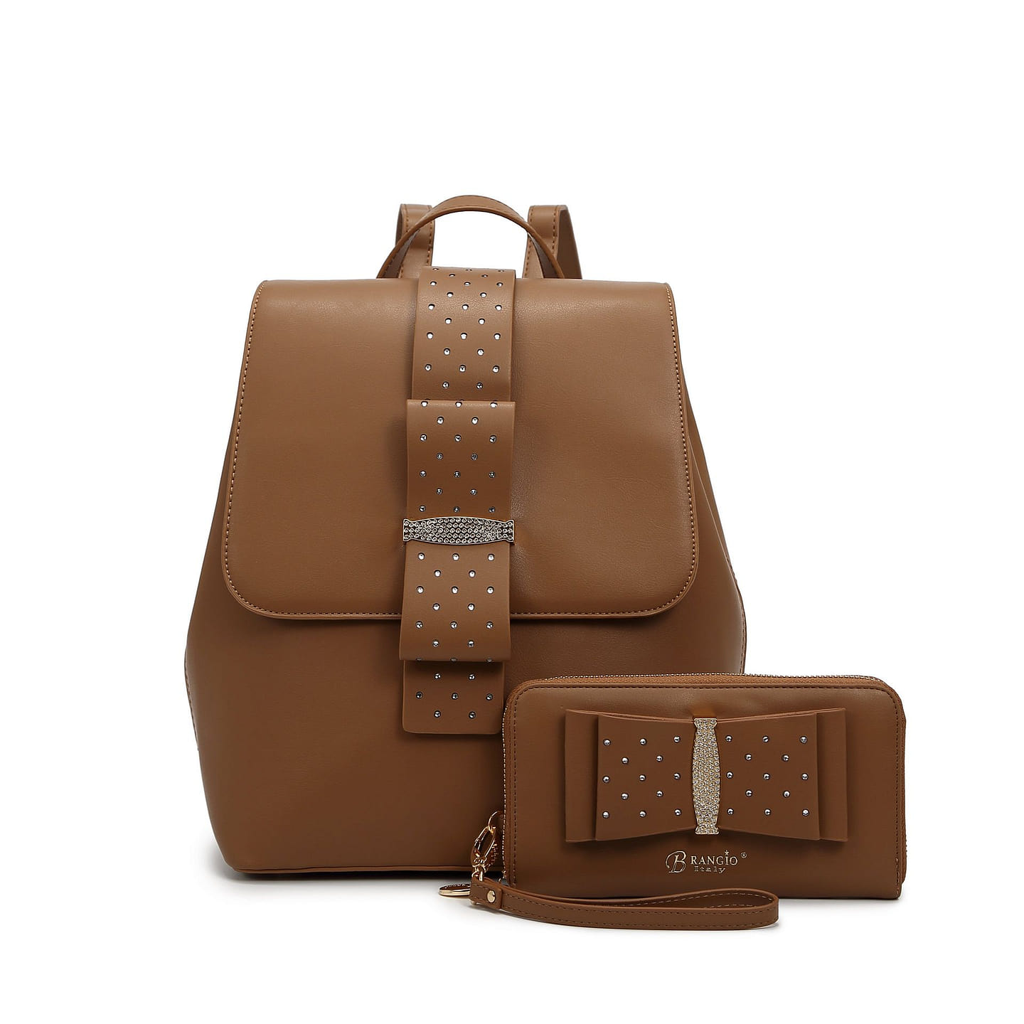 Ribbon Romance Backpack with Rhinestones+Matching Wallet Set[RKB4256+RKW4268-BN] 1 each