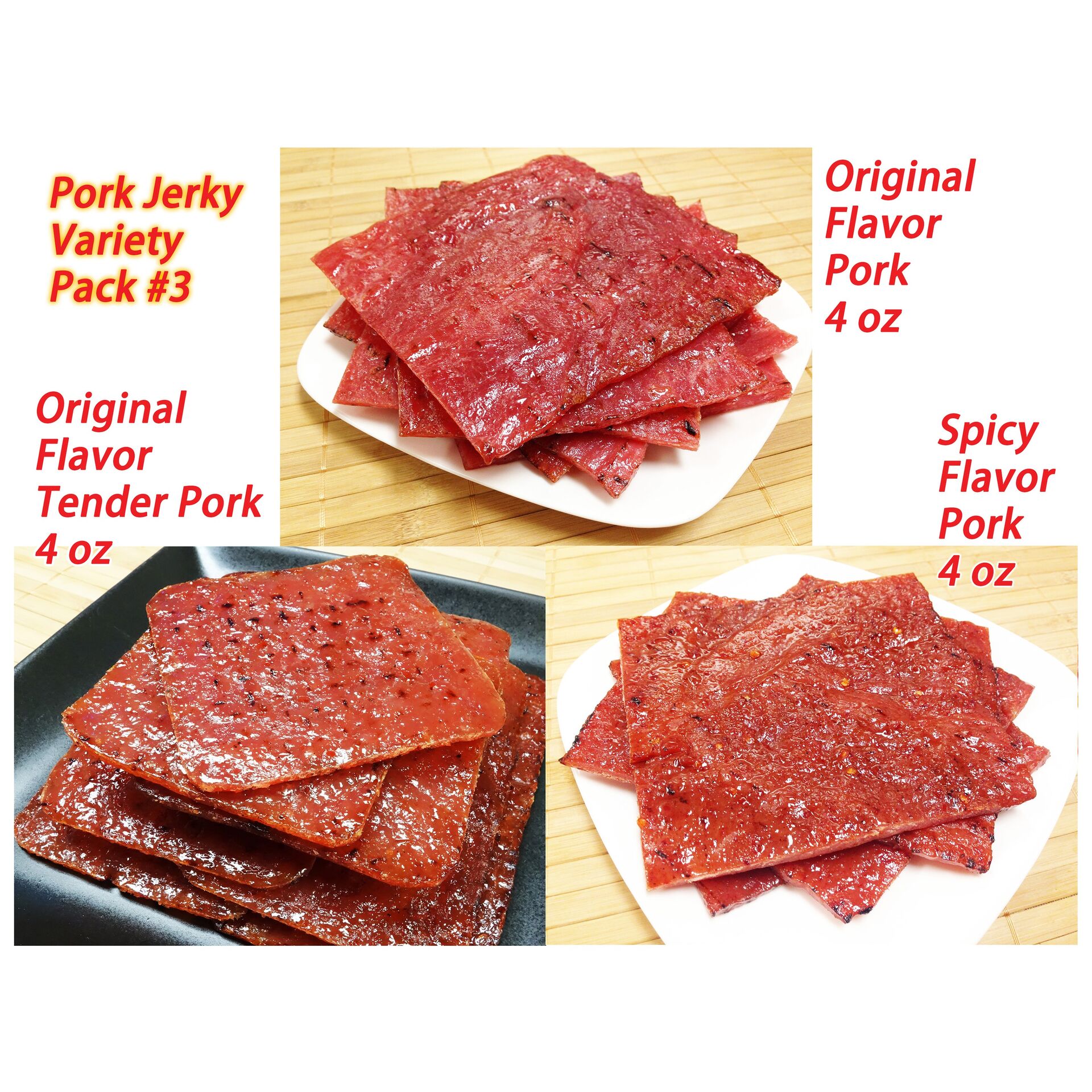 Get Pork Jerky (orig. pork 4oz./orig. tender pork 4oz./spicy pork 4oz