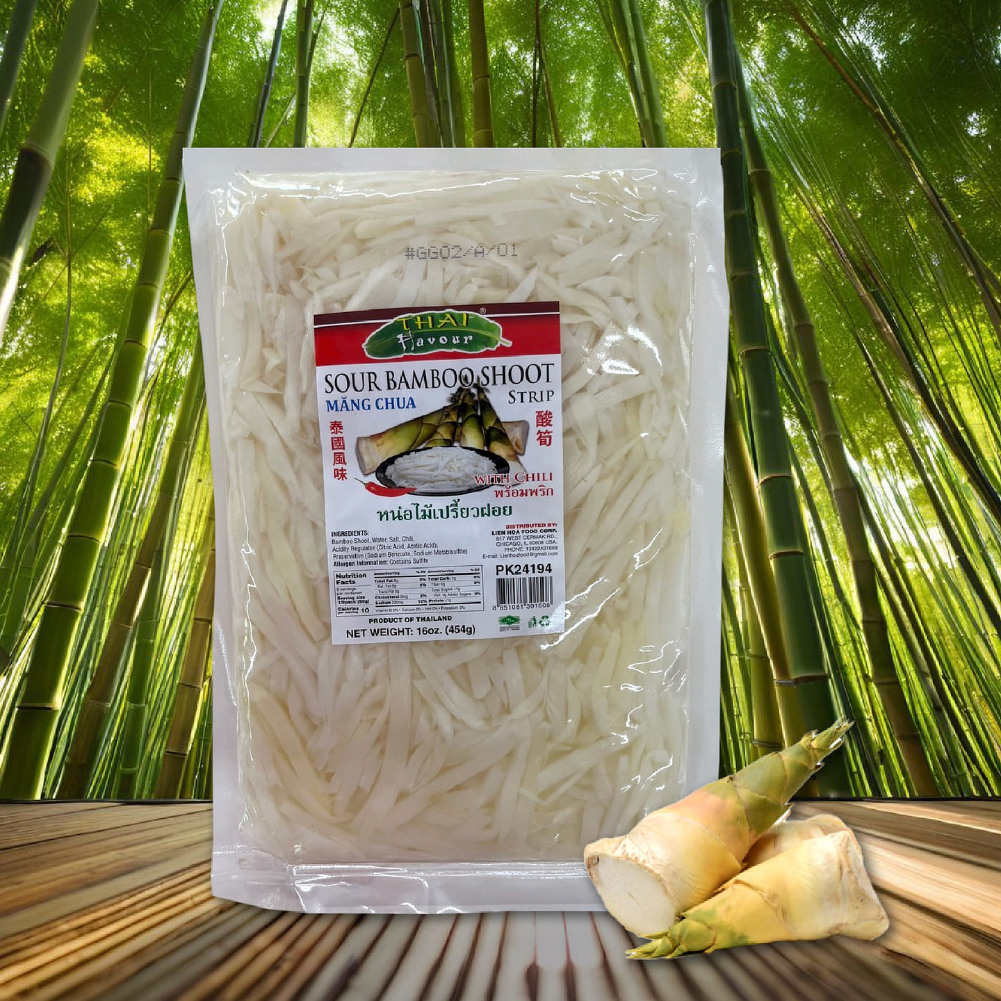 Pickled Sour Bamboo Strip w/ Chili 16 オンス