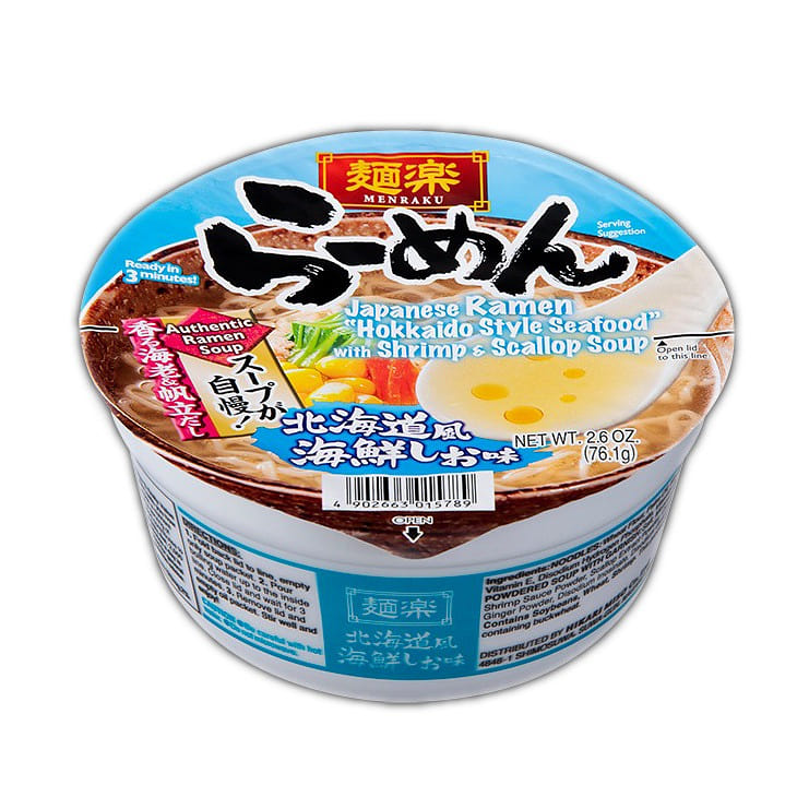 Menraku Ramen, Hokkaido Style Seafood Soup Flavor 2.9 oz*12 pack