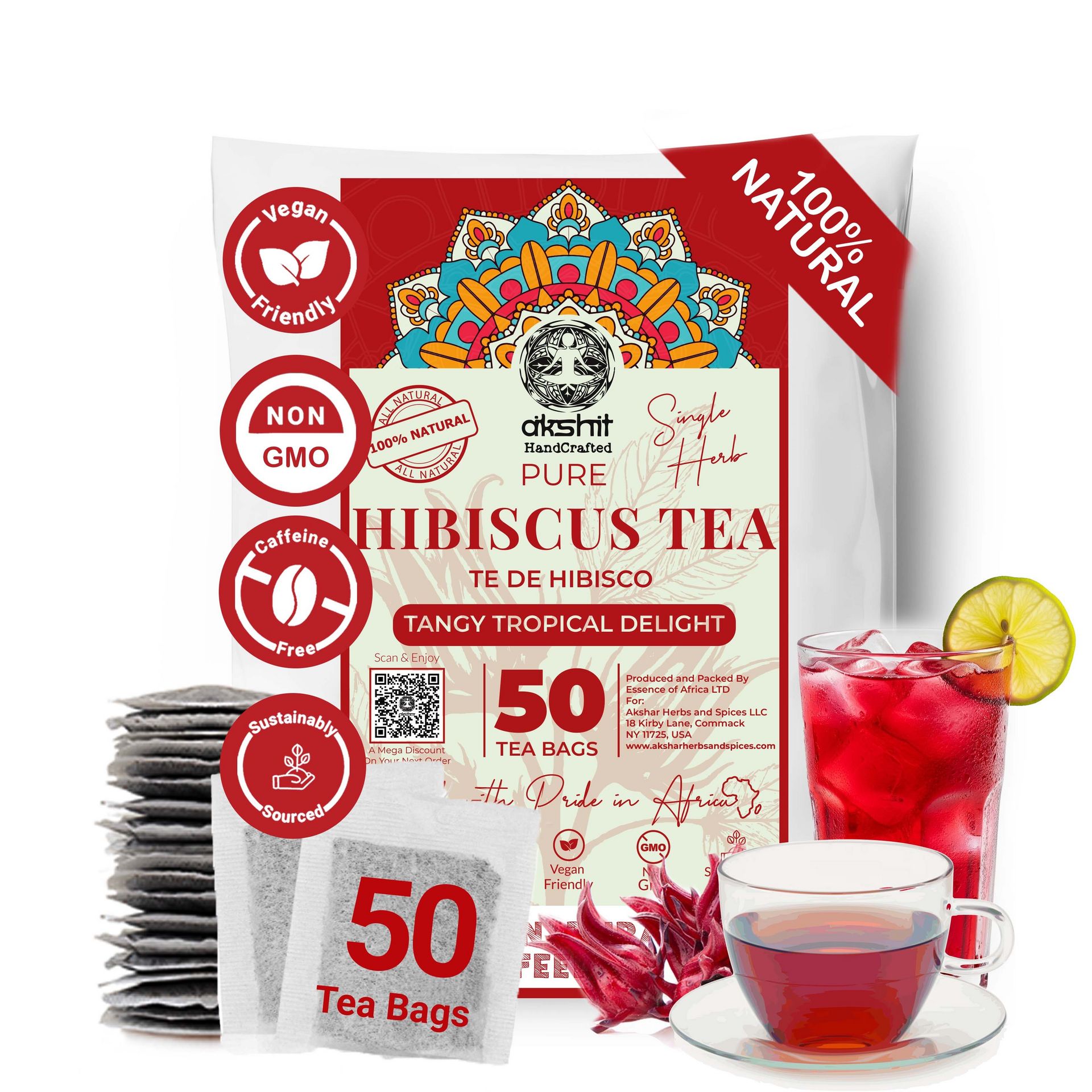 150 Hibiscus Tea Bags Digestive & Immunity Support 50 count