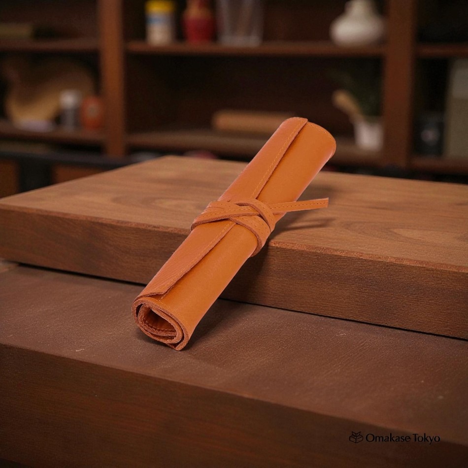 Acacia Style Roll Pen Case-Genuine Leather Orange 150 g