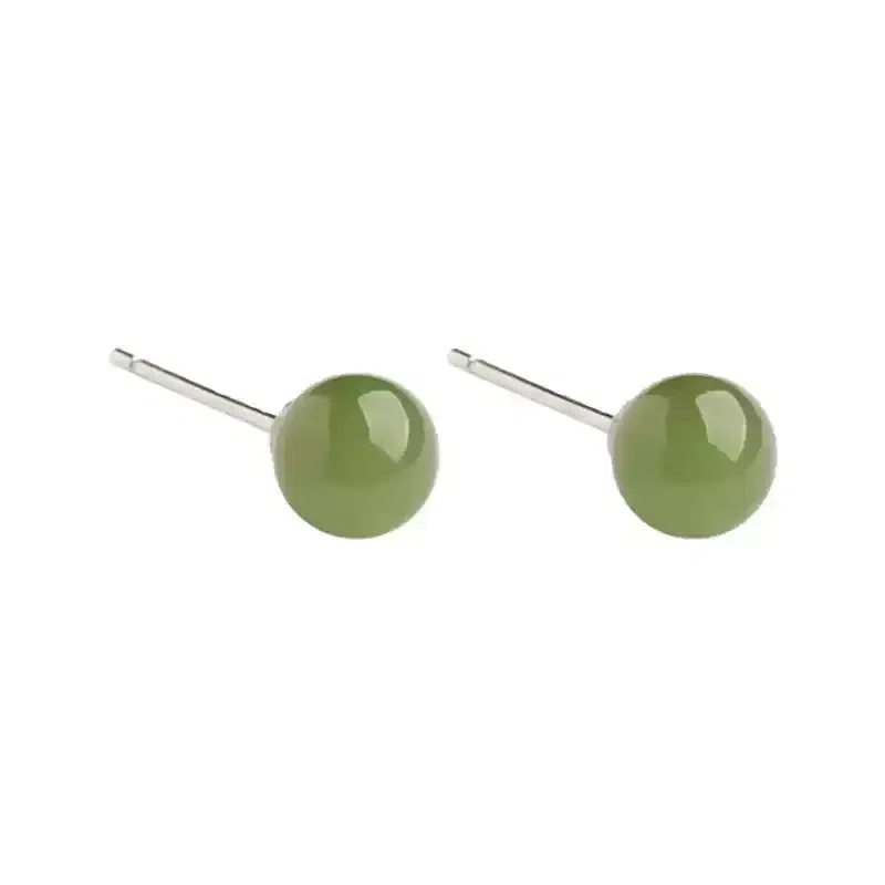 SUMI Hetian Jade Dark Green 8mm Earrings Gift Box 1 box