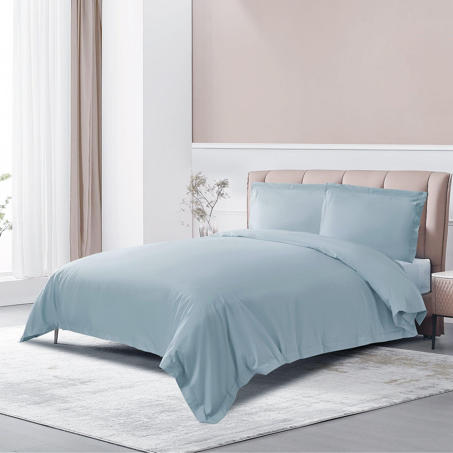 Long-staple Cotton Duvet Cover Set, 3-piece, Misty Blue, Queen Size 0 lb