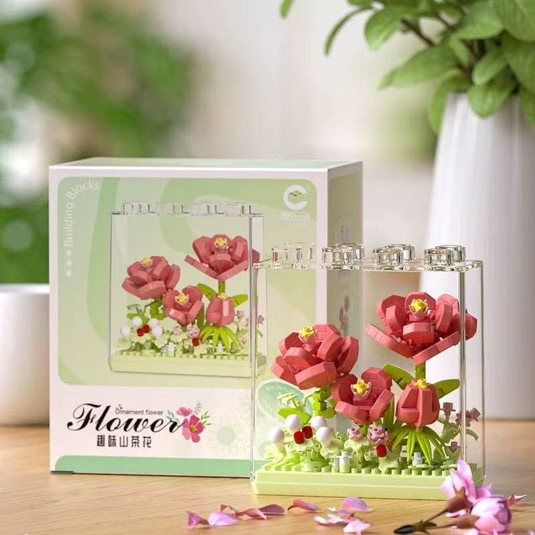 永生花积木拼装玩具  《山茶花款》含防尘套盒