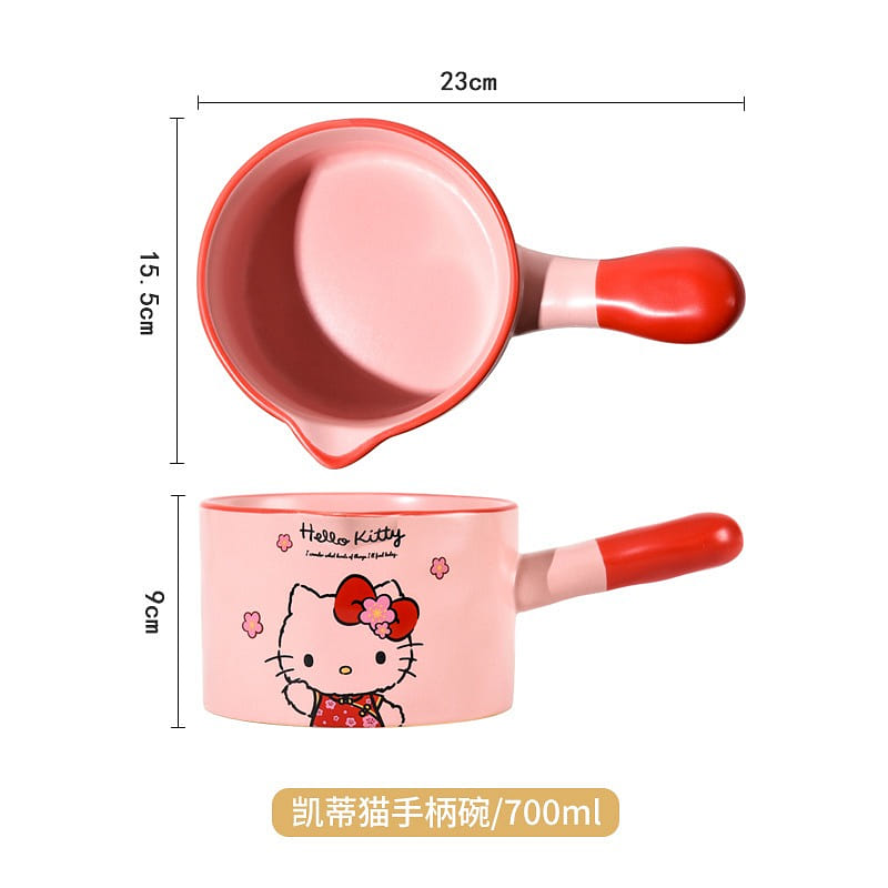 【限量供應】三麗鷗聯名款鍋 陶瓷鍋 家用寶寶輔食煮泡麪溫牛奶手柄碗 凱蒂貓 Hello Kitty 1 份