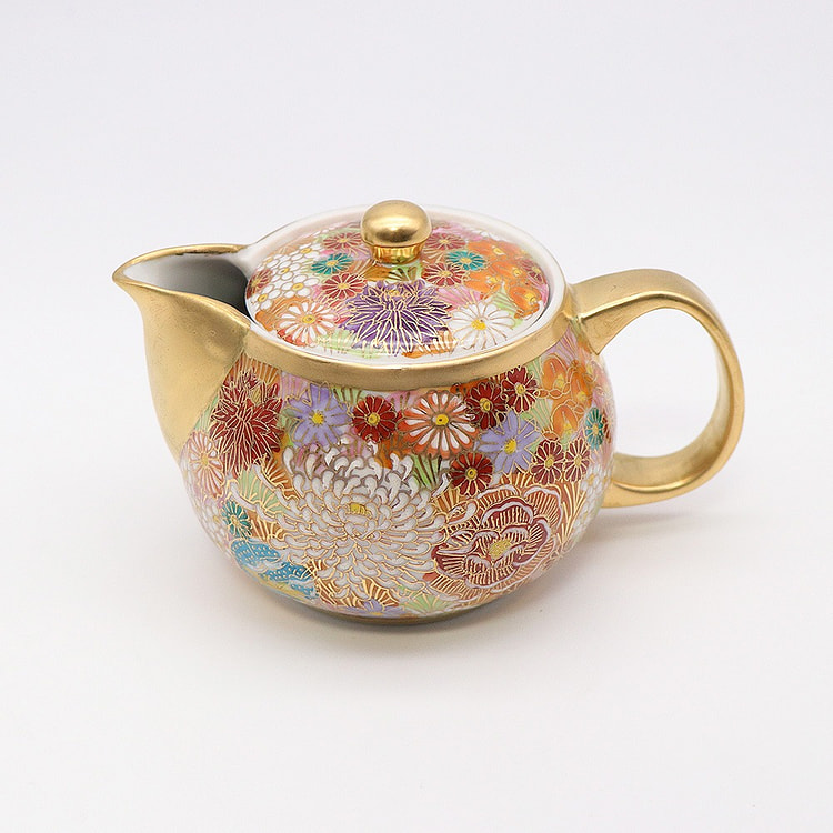 九谷烧茶壶 12盎司（金色花卉） 1 份