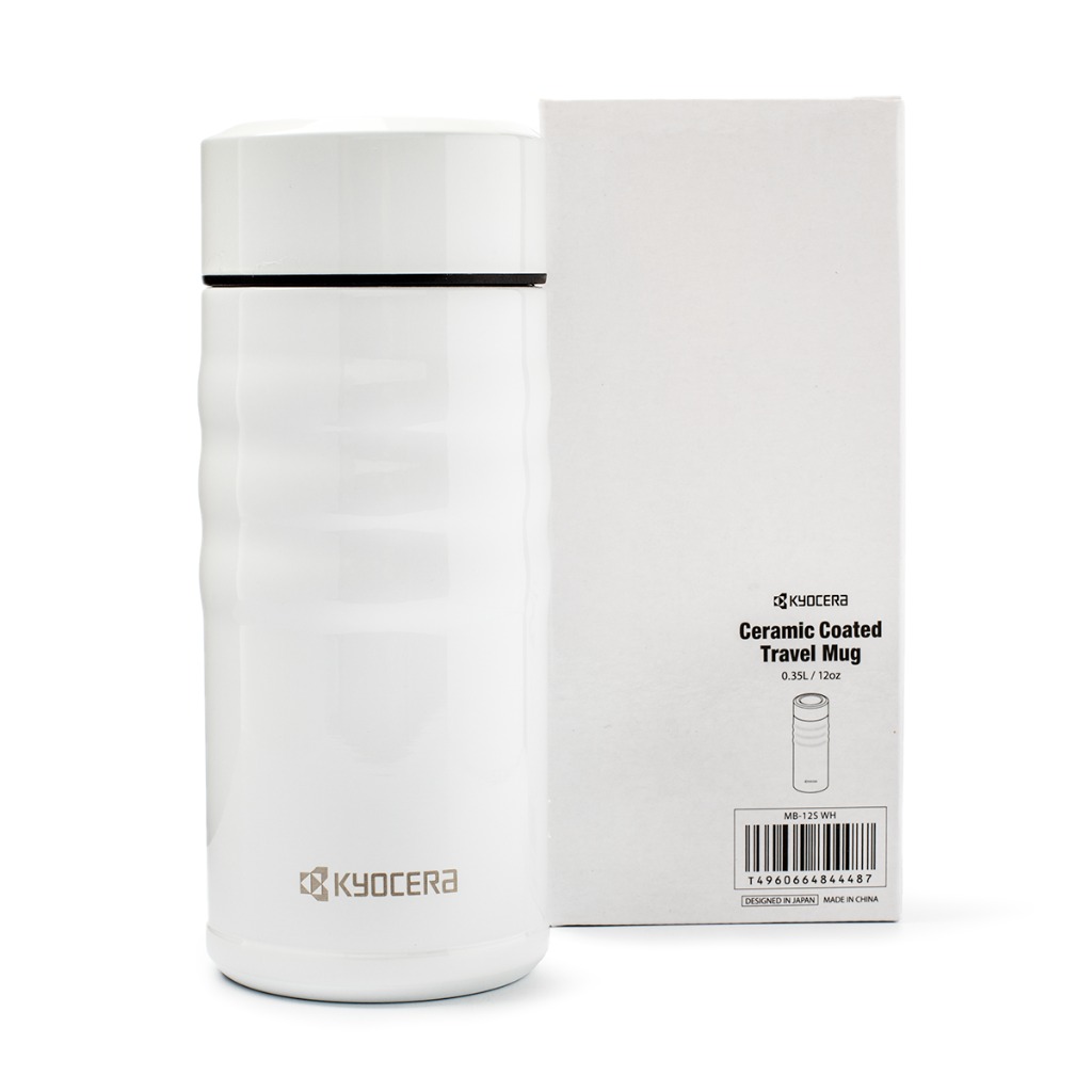 Kyocera Japan Twist Top Ceramic Insulated Travel Mug 12oz, Pearl White