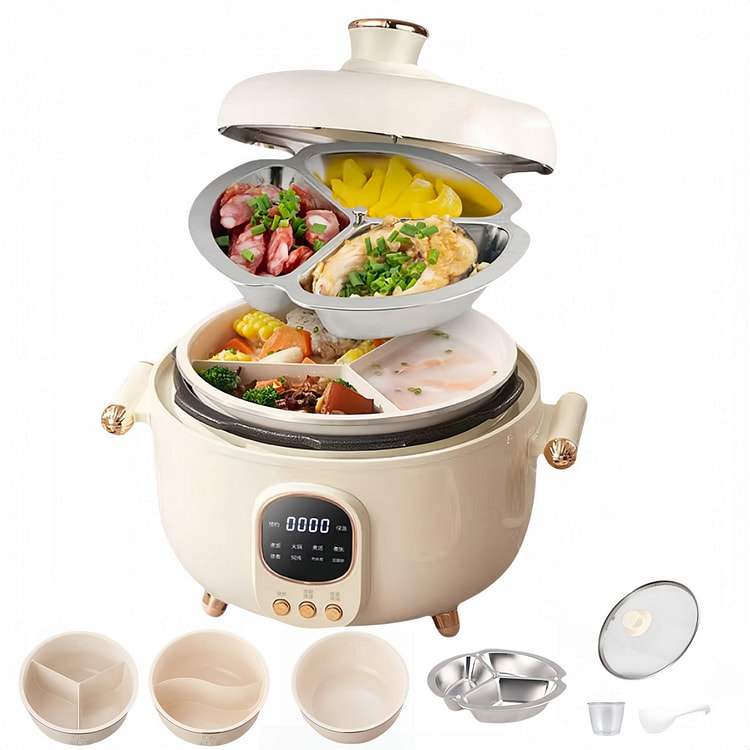 陶瓷釉无涂层电压力锅双胆电蒸锅电饭煲电火锅4L 1 个