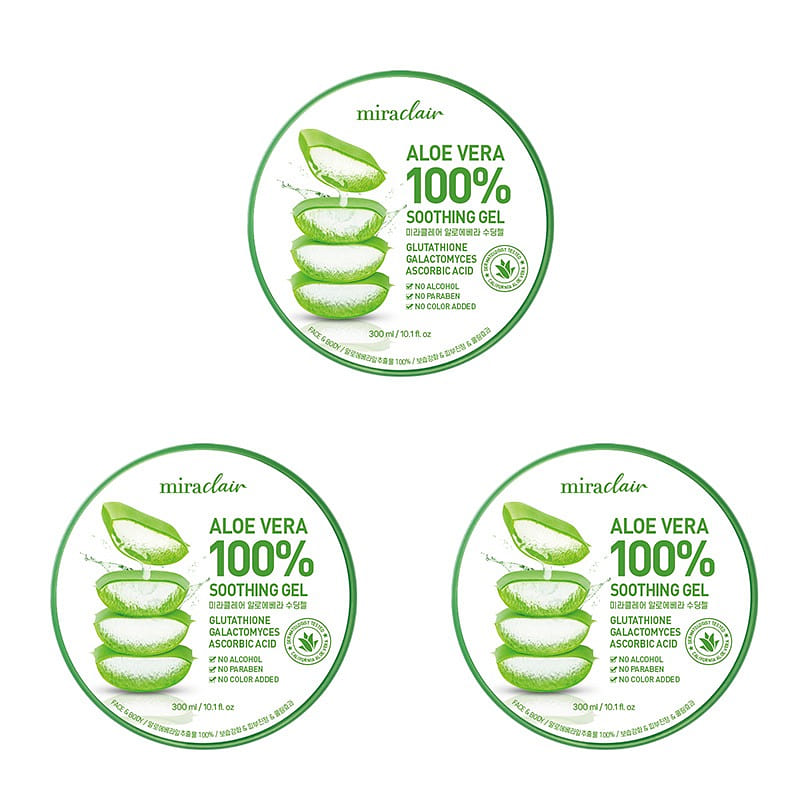 Miraclair Aloe Vera 100% Soothing Gel 300ml x3 3 each