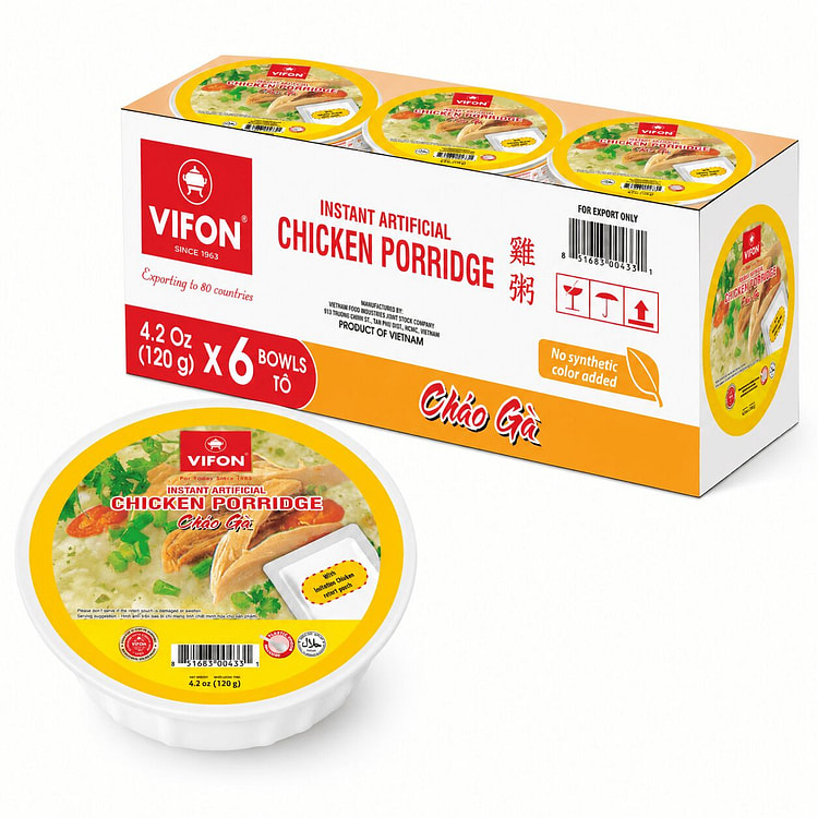 Cháo Gà Chay VIFON Tô Nhựa (6 Tô) 4.2 oz