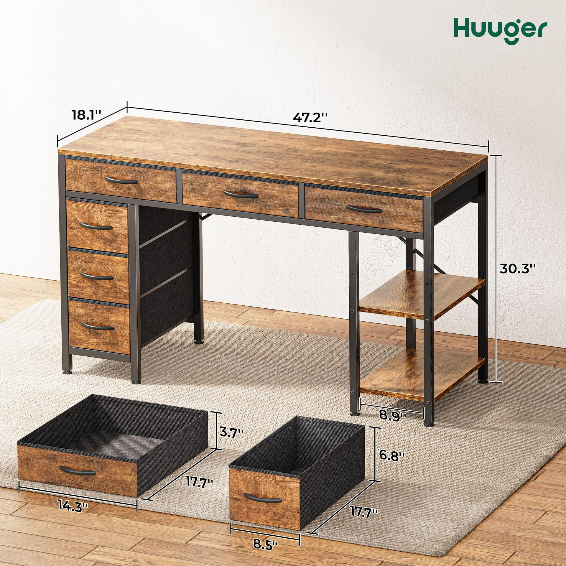 Get Computer Desk with 6 Drawers, 47 Inch Office Desk Delivered