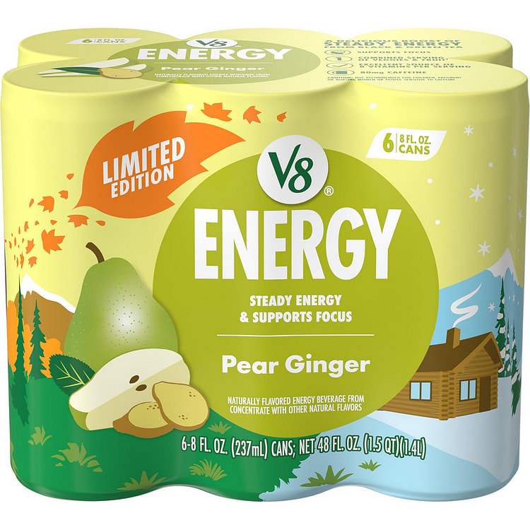 Energy Pear Ginger Energy Drink, 8floz Can 6 Pack 1 each