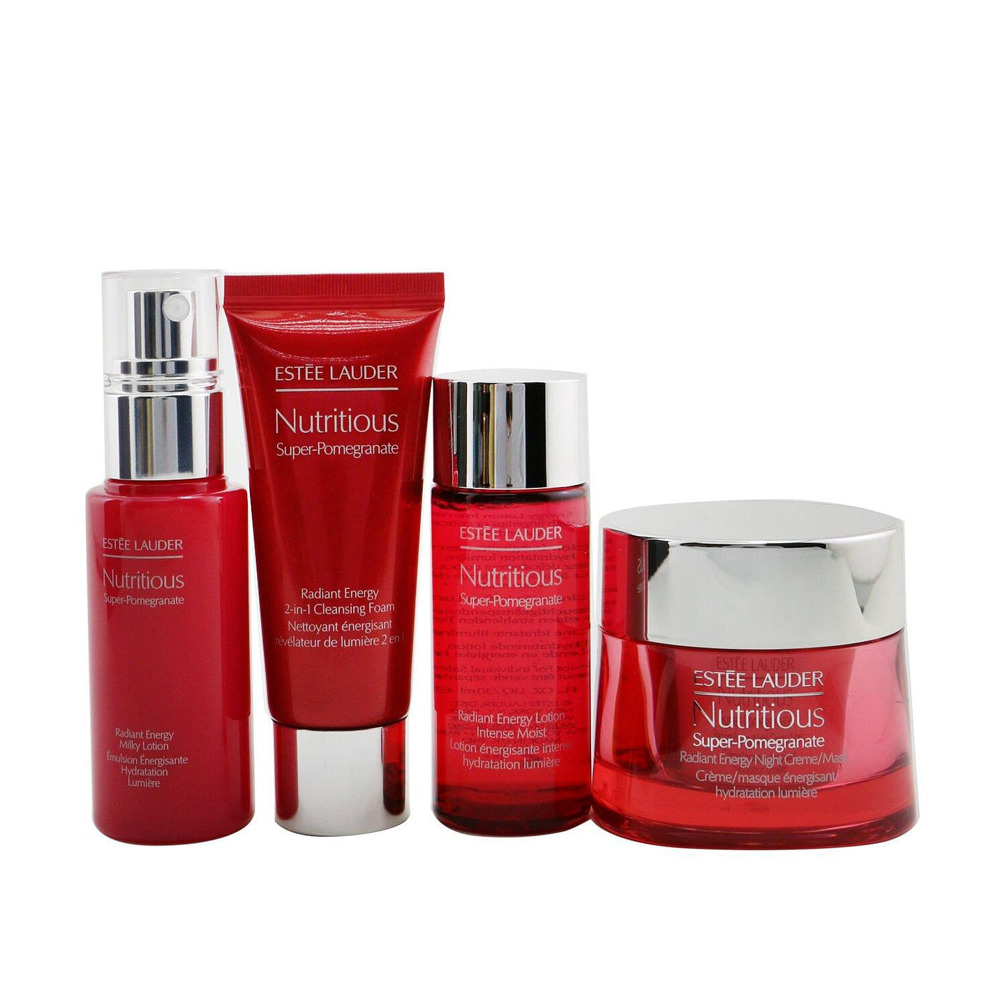 Estee Lauder Nutritious Super-Pomegranate Nourish All Night Set: Night Creme+ Milky Lotion+ Lotion Intense Moist+ Cleansing Form … 4pcs+2bags 4 each
