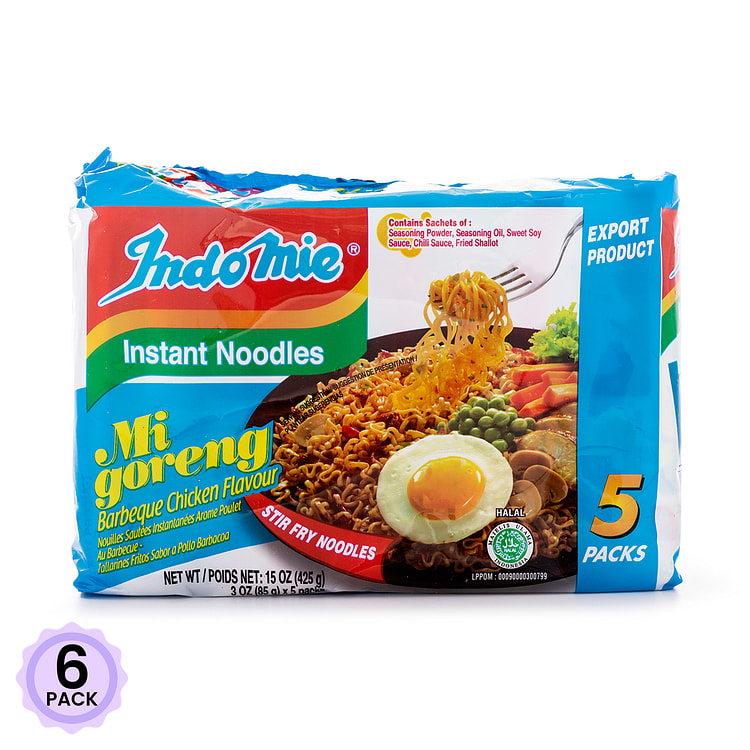 Indomie Mi Goreng BBQ Chicken Flavor Instant Noodles 5pk 3 oz*6 pack