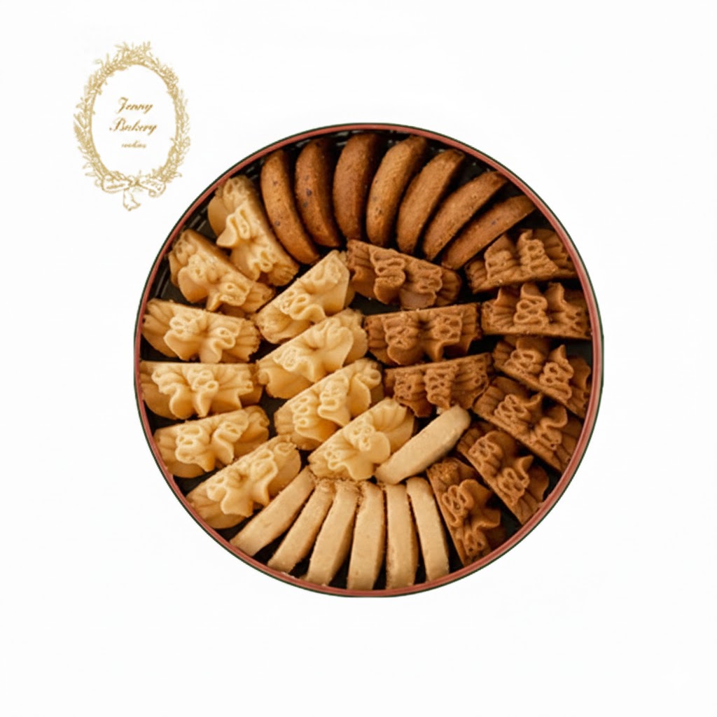 Biscoitos de Manteiga Jenny Bakery, Sabores Sortidos e Design de Embalagem 320 g