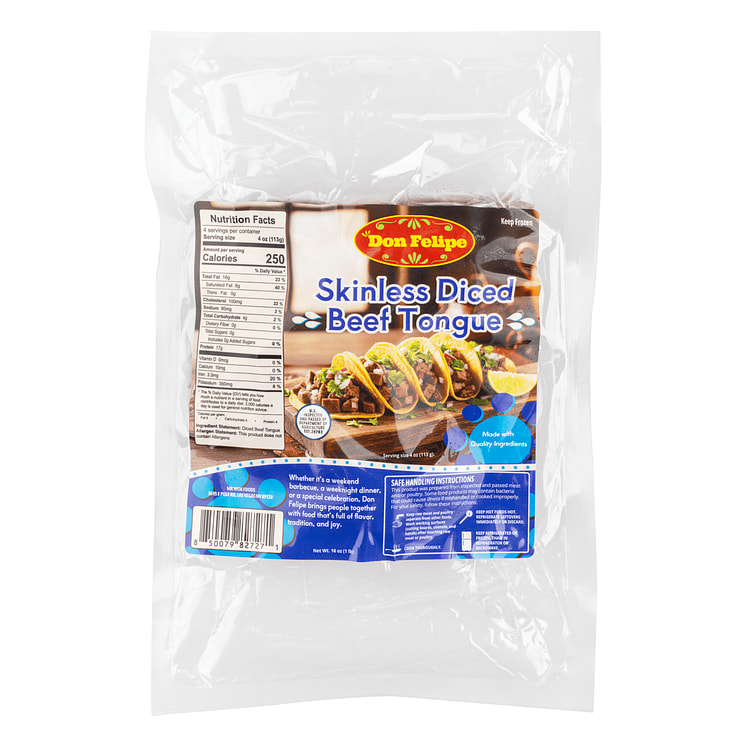 Don Felipe Skinless Diced Beef Tongue 1 lb