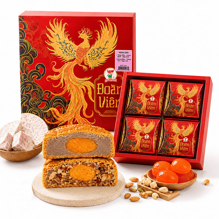 Happy Elephant Premium Moon Cake Taro (Yolk) 2pcs & Mixed (Yolk) 2pcs 480 g