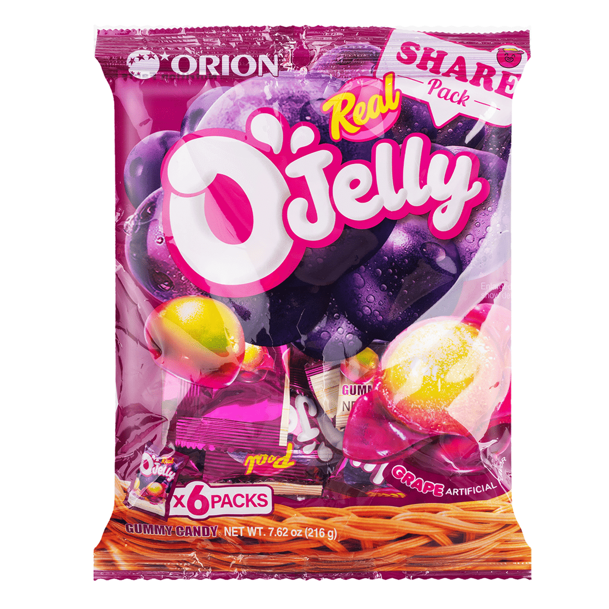 ORION O'JELLY GUMMY CANDY REAL GRAPE MULTI PACK 36 g*6 pack