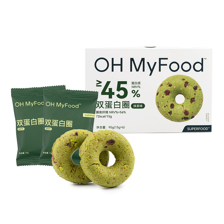 ohmyfood 双蛋白圈（抹茶味）【健身人必备】控卡代餐蛋白棒 90 克