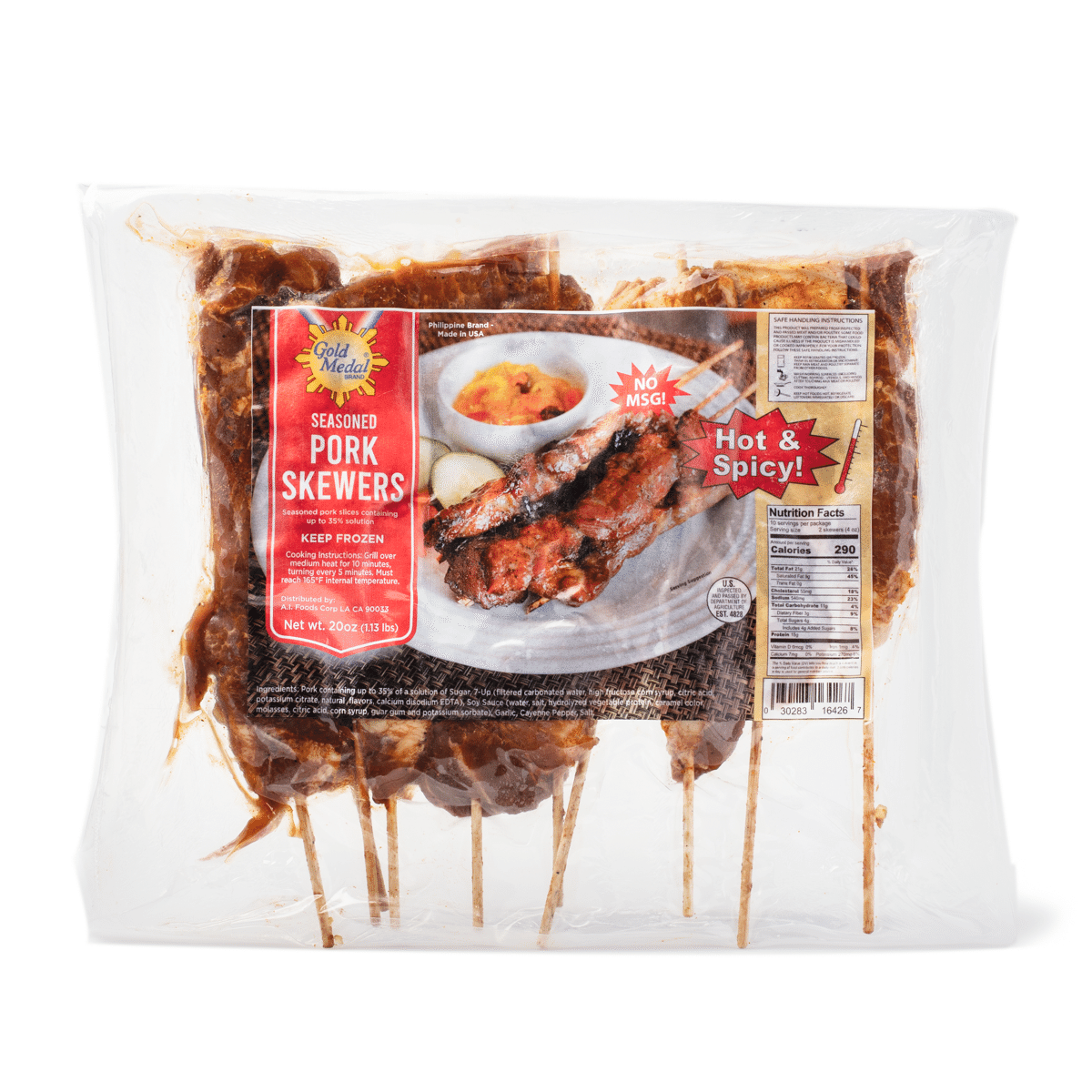 Espetinhos de Porco Temperados Gold Medal, Picante, Congelado 1.13 lb