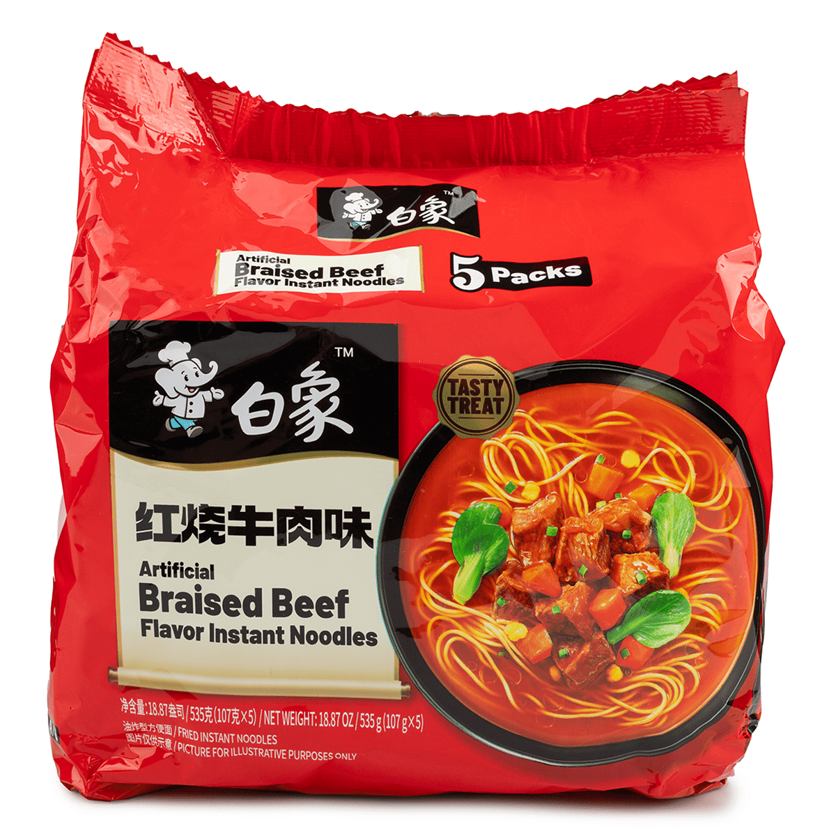 Baixiang Tasty Treat Braised Beef Flavor Instant Noodles 5 packs 535 g