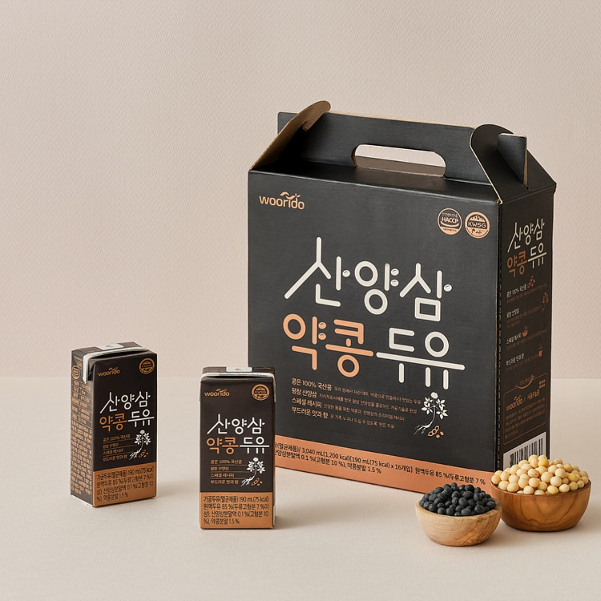 Woorido โสมป่าถั่วเหลืองดำ นมถั่วเหลือง 190 มิลลิลิตร*16 แพ็ค
