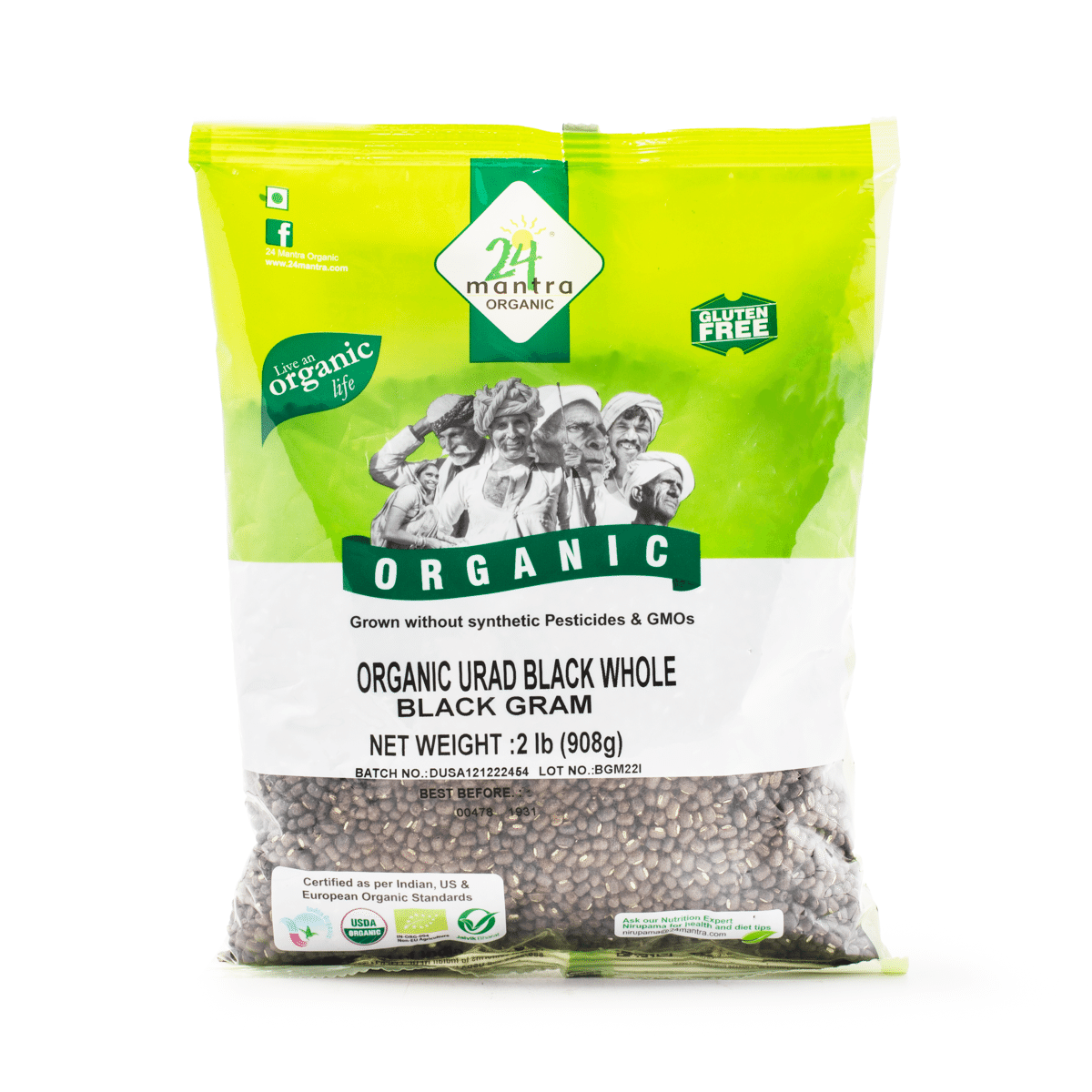 24 Mantra Organic Urad Black Whole (Black Gram) 2 lb