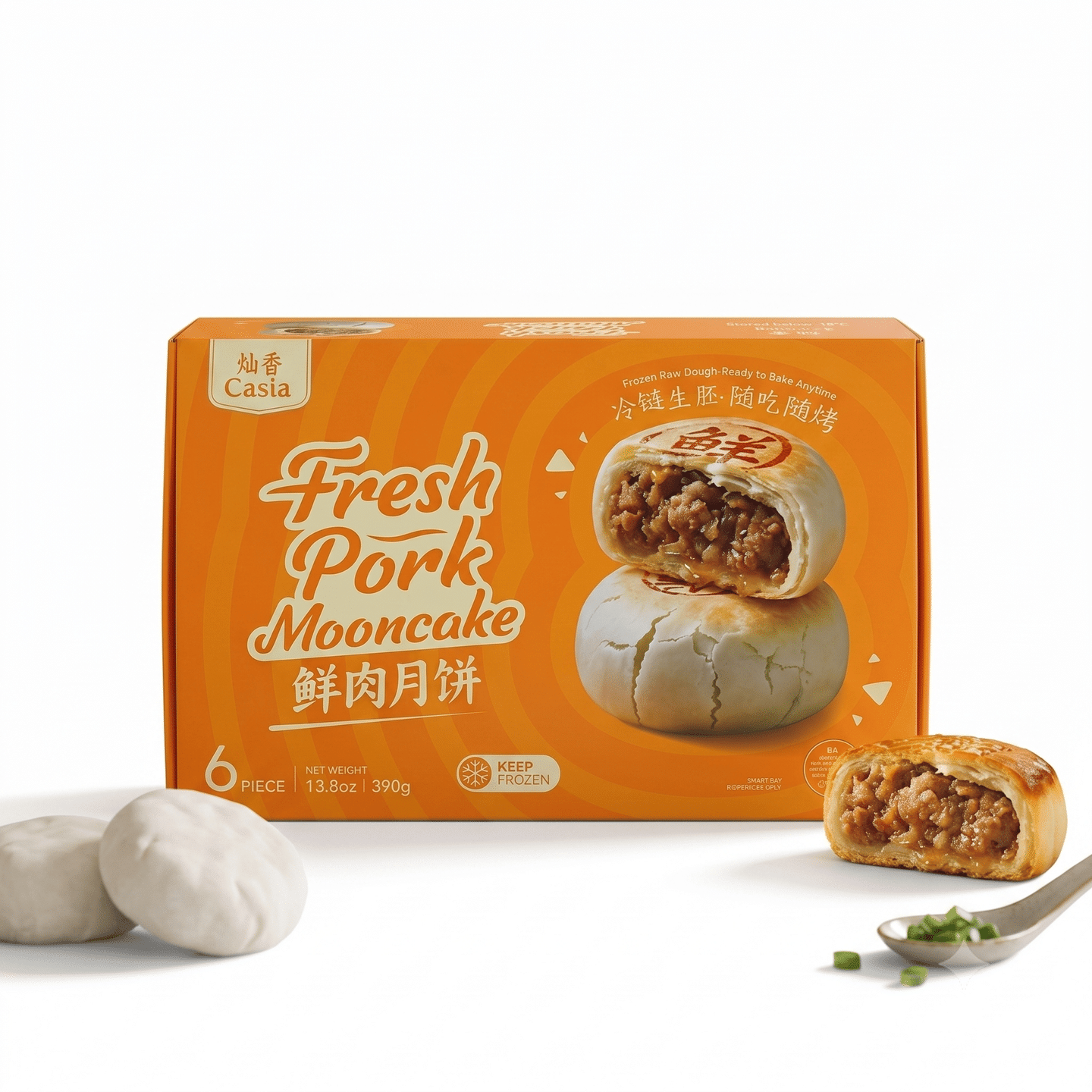 Casia Fresh Pork Mooncake (Frozen Raw Dough, Ready to Bake) – 6 Pieces 390 g