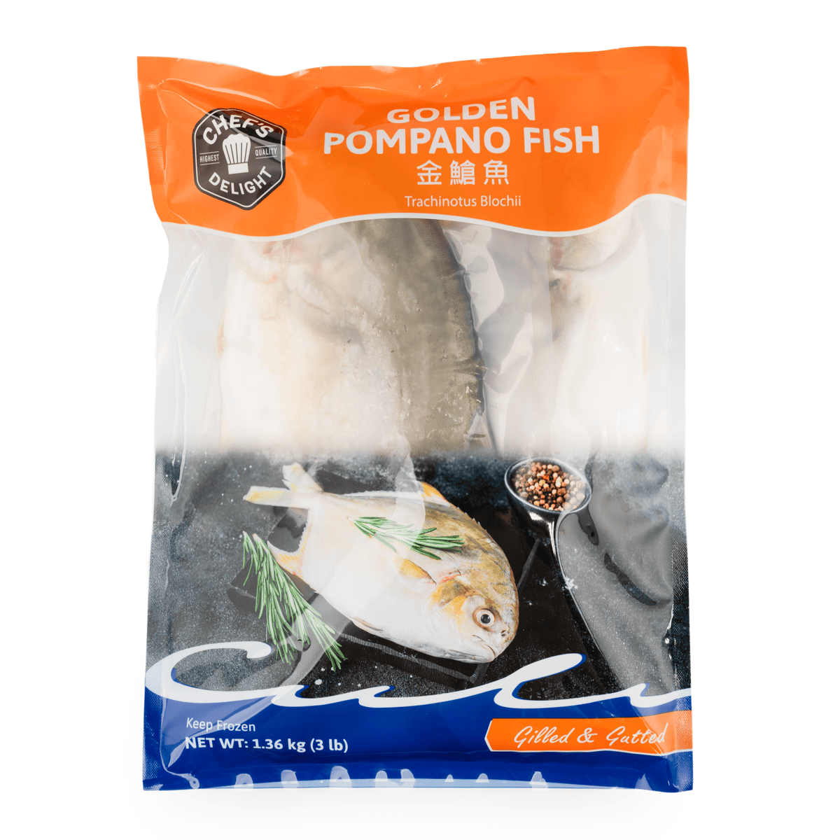Golden Pompano 2 fish, Cleaned Frozen 3 lb