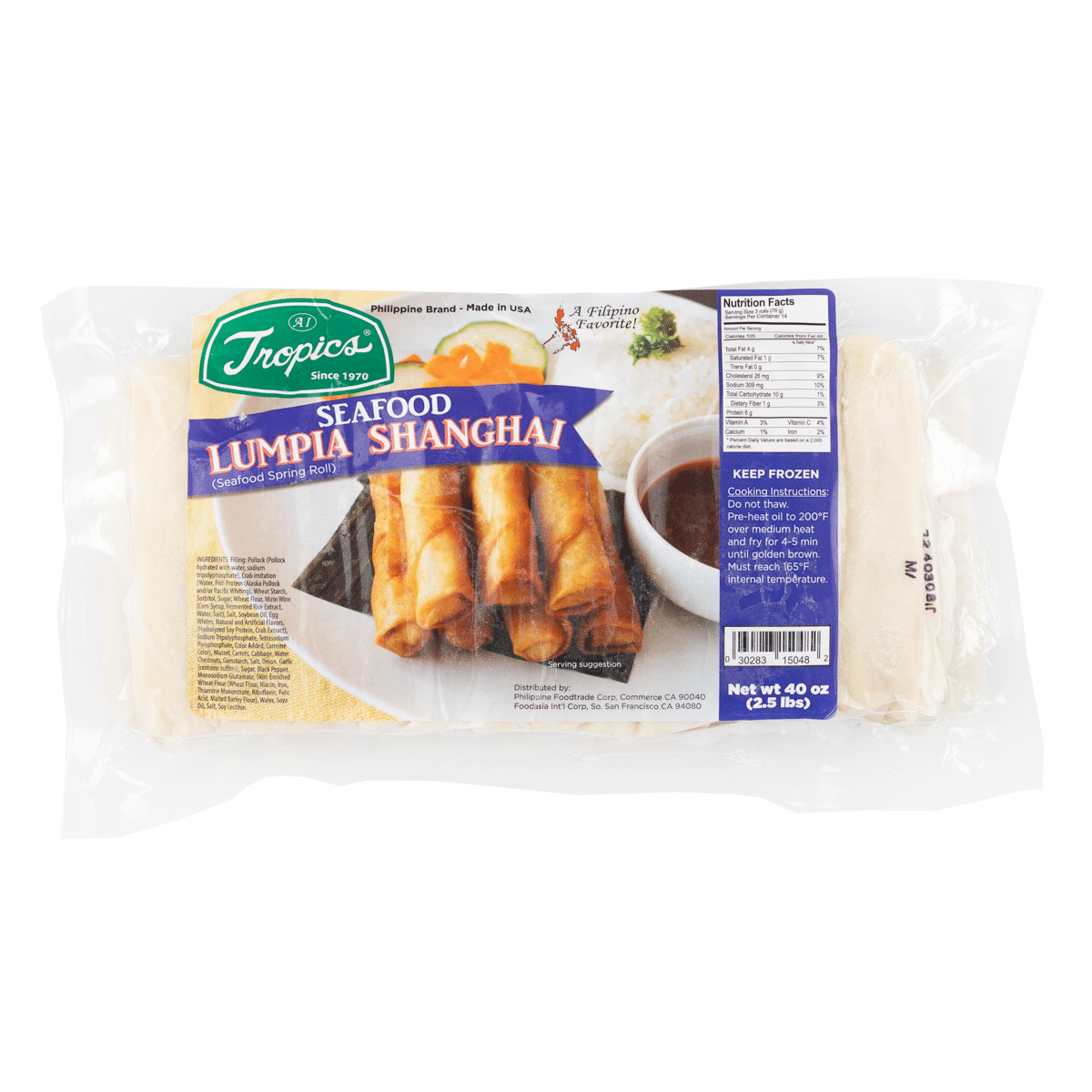 Tropics Seafood Lumpia Shanghai Spring Roll, Frozen 1 lb