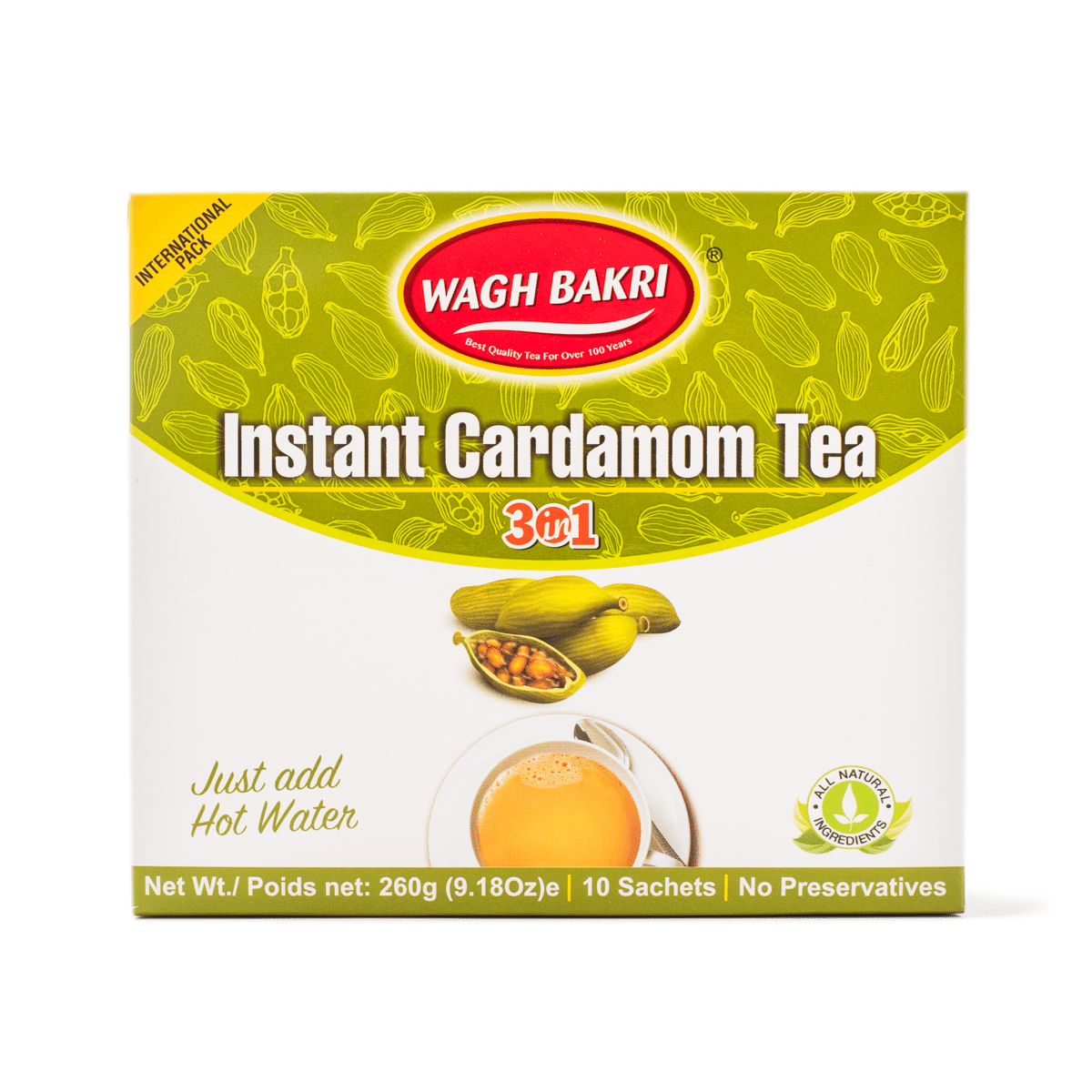 Wagh Bakri Instant Cardamom Tea Premix 0.91 onça(s)*10 pacotes