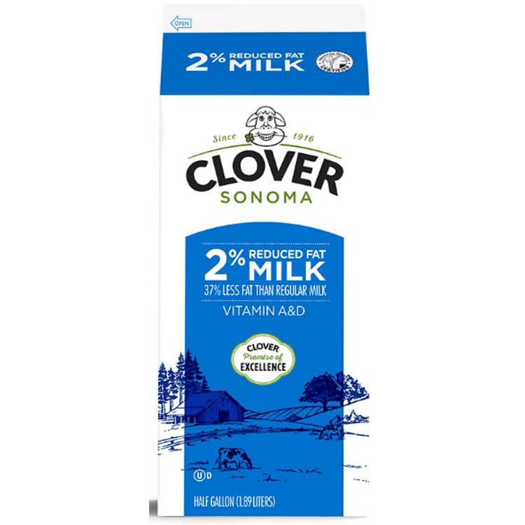 Clover Milk 2% Reduced Fat Half Gallon 63.9 fl.oz