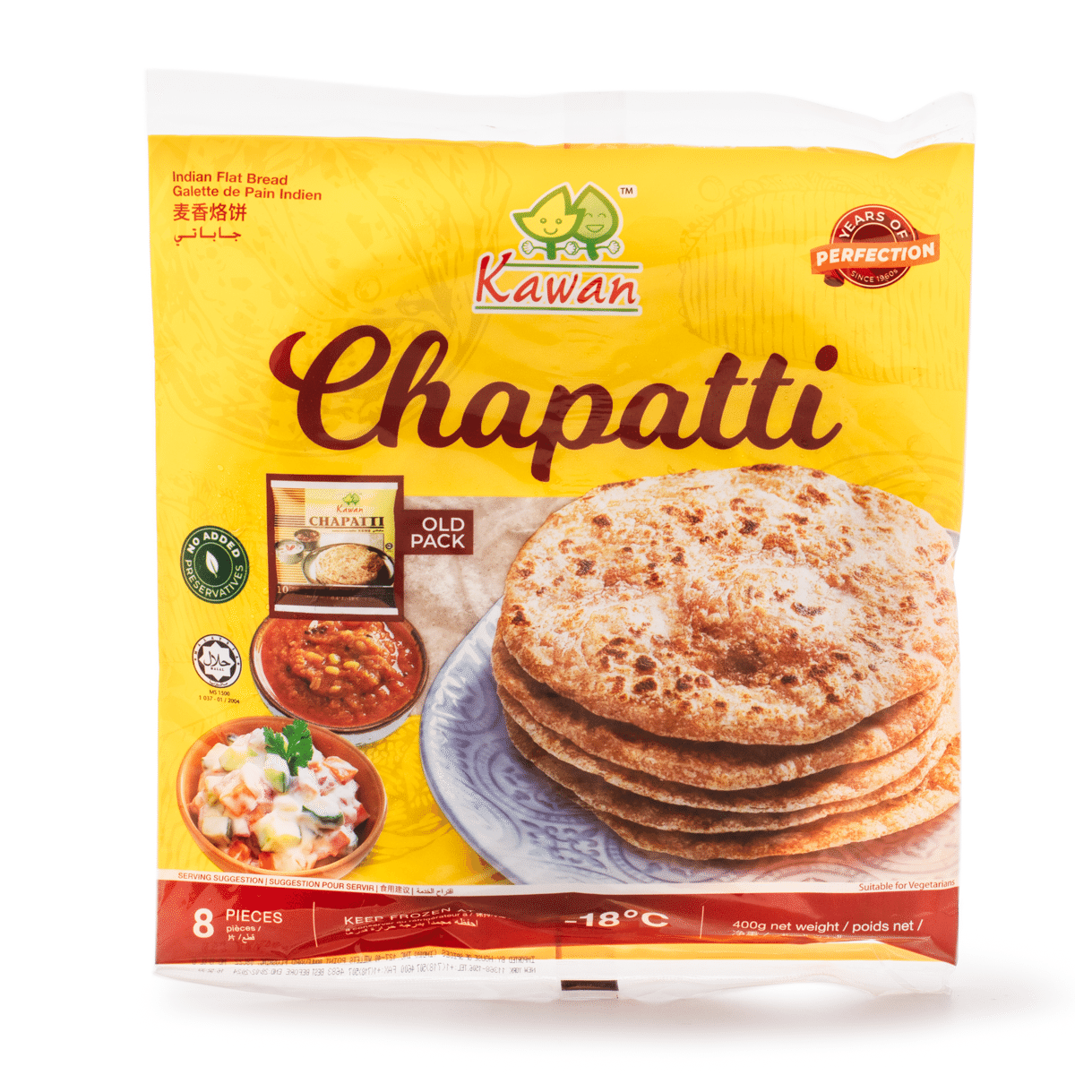 Kawan Indian Flat Bread Chapati 8pcs, Frozen 400 g
