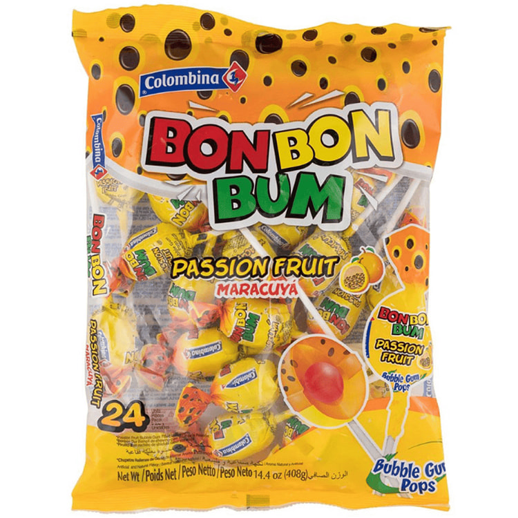 Colombina Bon Bon Bum Passion Fruit Bubble Gum Pops 14.4 oz