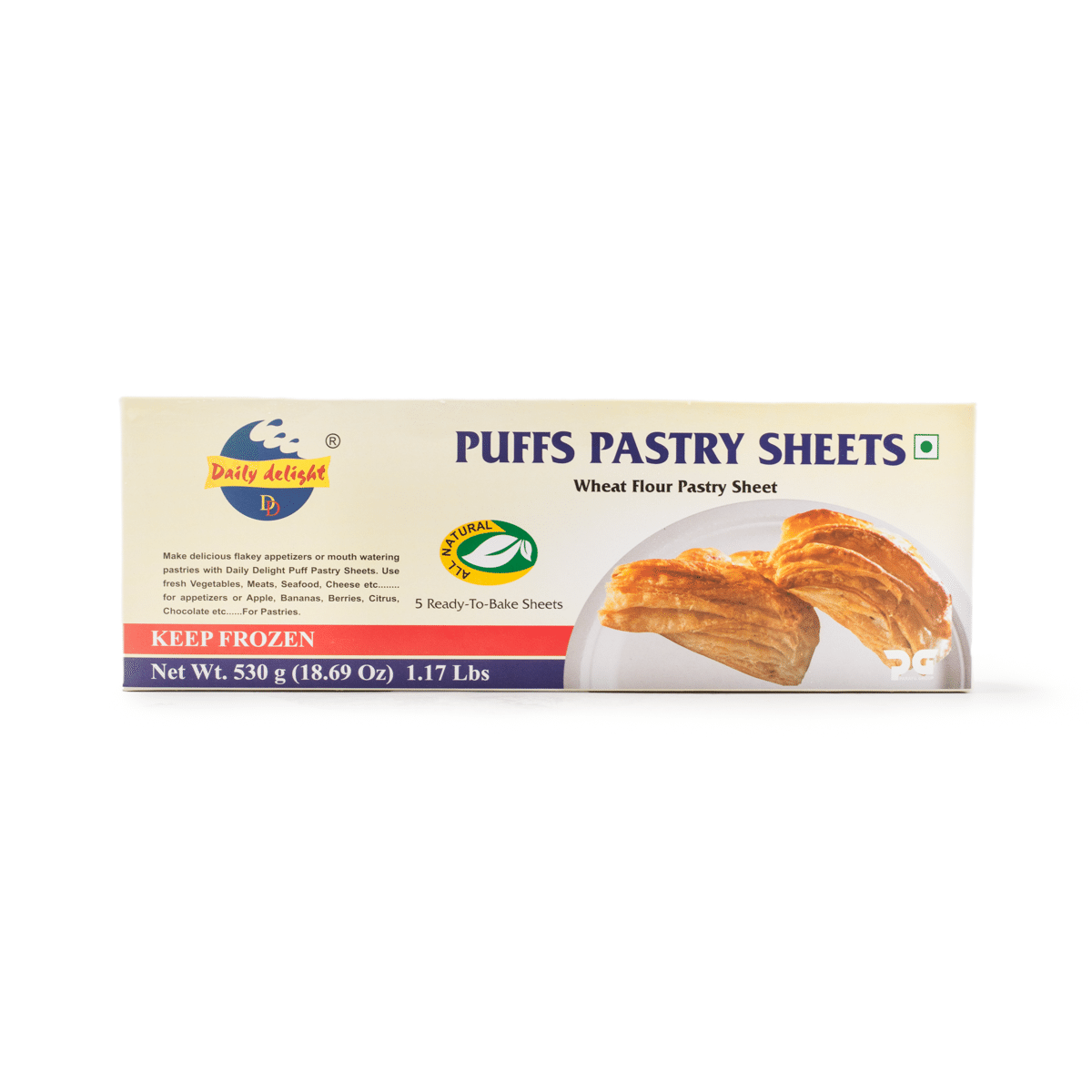 Daily Delight Puff Pastry Sheet (Wheat Flour Pastry Sheets) 530 gramo(s)