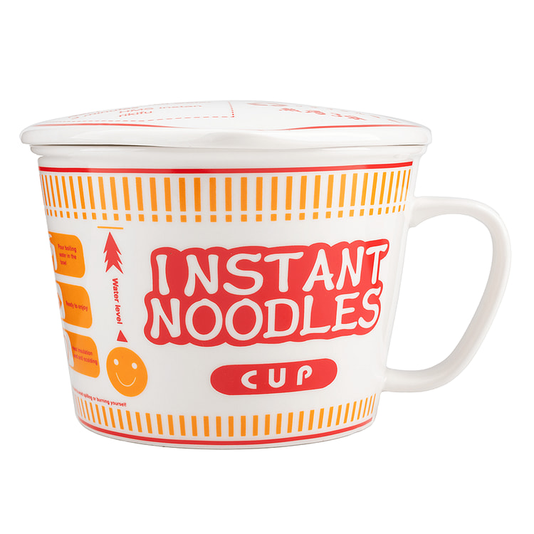 Ceramic Instant Noodle Bowl with Lid, Red 1 count