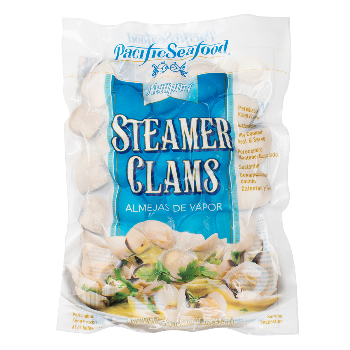 Get Pacific Seafood New Port Whole Cooked Steamer Clams, Frozen 1 lb