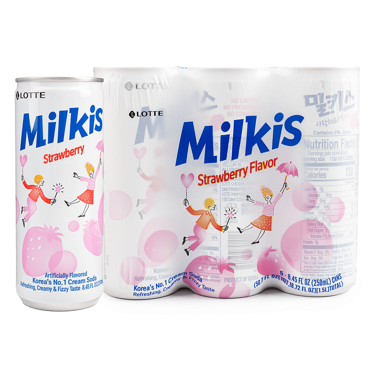 LOTTE Milkis Carbonated Drink Strawberry Flavor 8.45 fl.oz*6 can