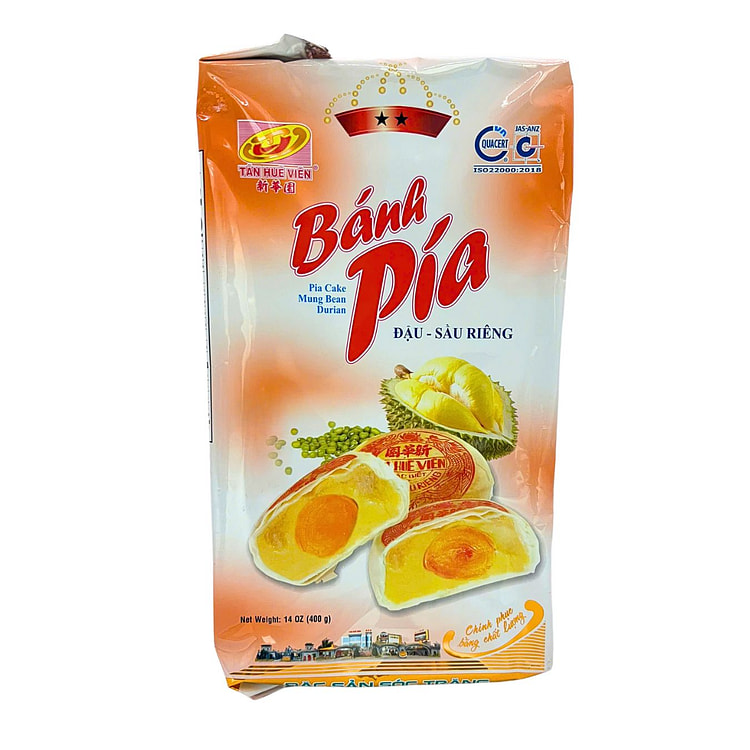 Tan Hue Vien Banh Pia Cake with Mung Bean, Durian, and Egg Yolk, Frozen 400