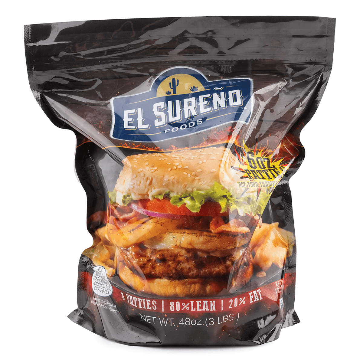 El Sureño Foods 8 Patties 80% Lean/ 20% Fat, Frozen 3 lb
