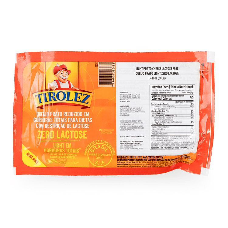 Queijo Prato Zero Lactose Tirolez 380 g