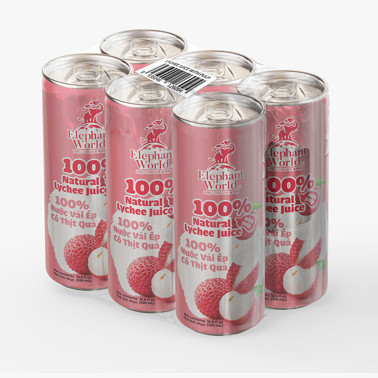 Elephant World 100% Natural Lychee Juice with Pulp 6 count