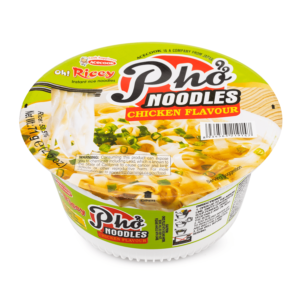 Acecook Oh Ricey- Instant Pho Bowl Chicken Flavour 2.5 盎司